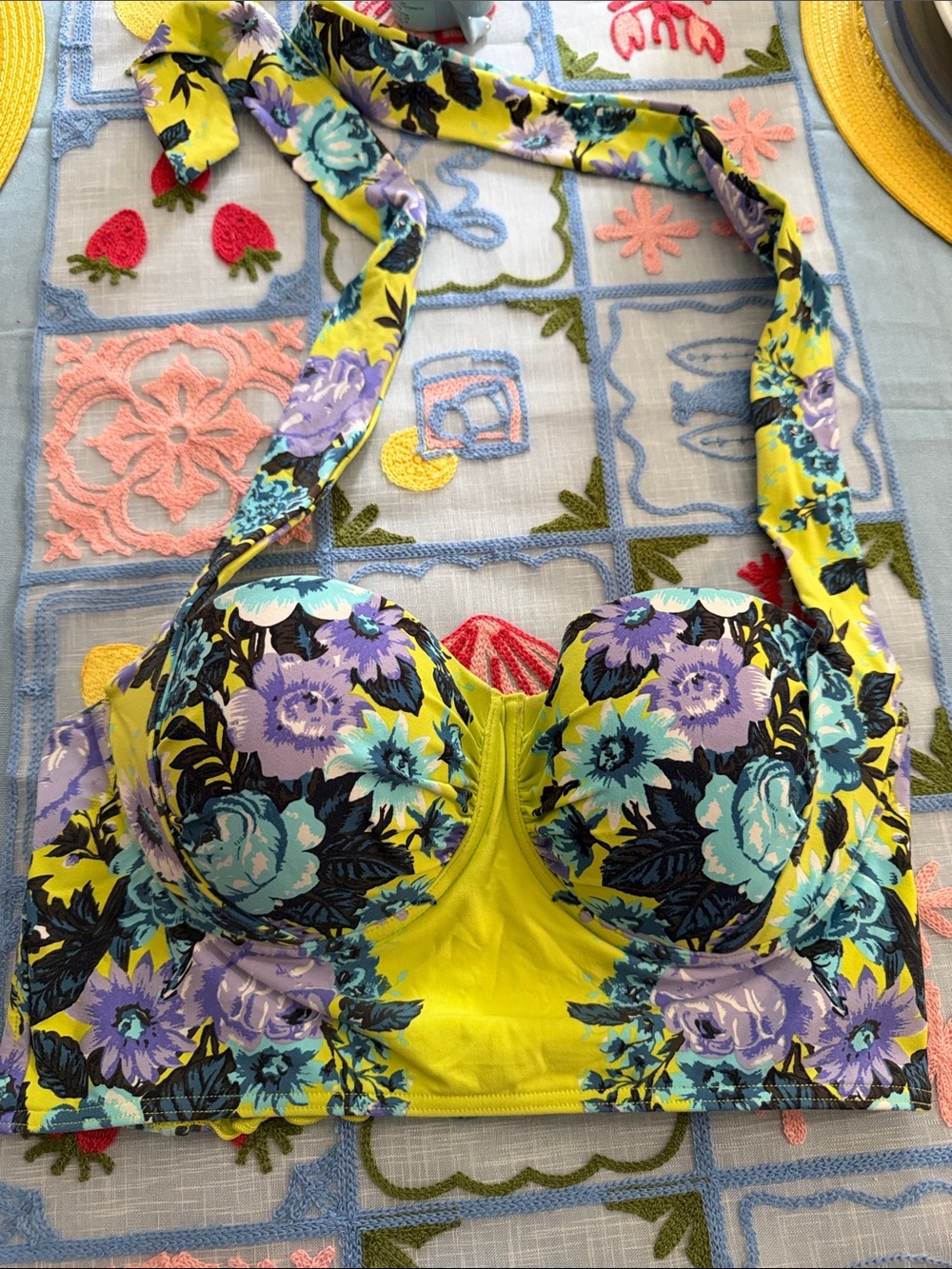 Seafolly chartreuse Yellow Bella rose longline Underwire Bikini Top US 8 AU 12